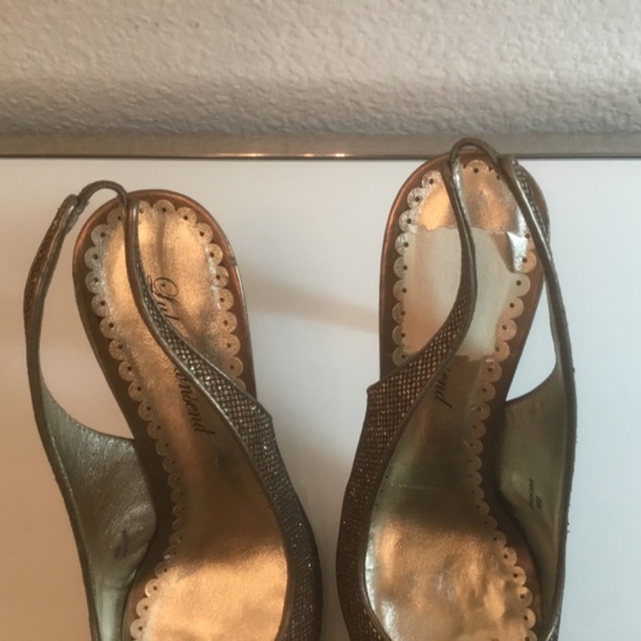 Lulu Townsend  bronze glitter sling back peep toe platform shoes 😍 - Picture 10 of 16